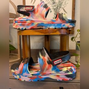 Hunter Bloom Algae Foam Platform Sandals Multicolor Marble Adjustable Strap Sz 8